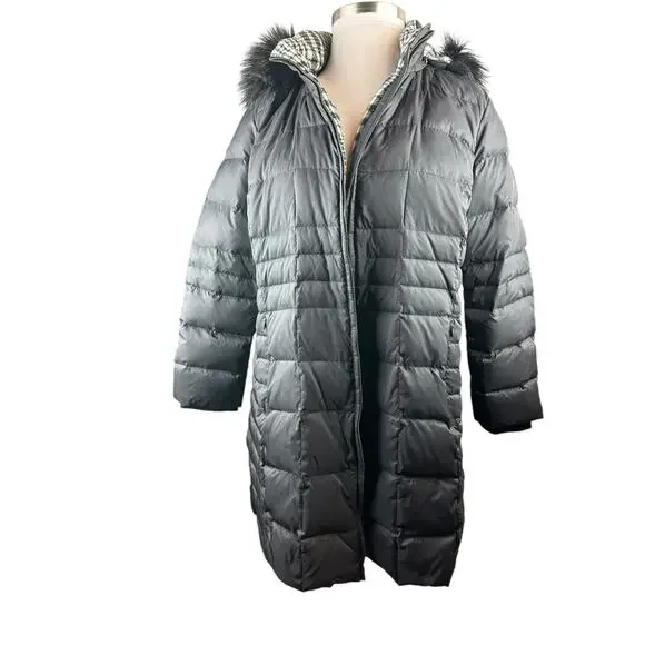 Talbots Faux Fur Hooded Down Puffer Coat Black Full Zip Plus Size 3XP 3X Petite - Picture 14 of 14